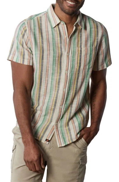 The Normal Brand Freshwater Short Sleeve Button-up Shirt In Sherbet Stripe