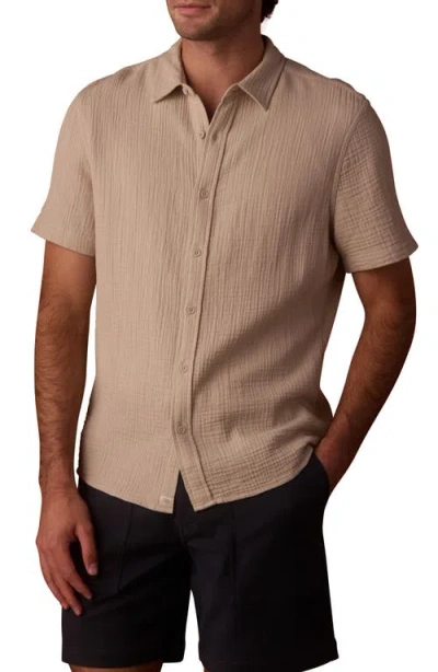 The Normal Brand Kalo Cotton Gauze Short Sleeve Button-up Shirt In Burgundy