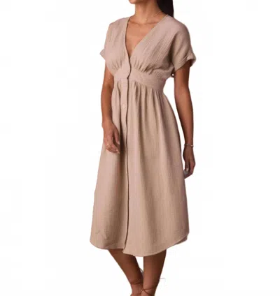 The Normal Brand Kalo Guaze Deep V Button Midi Dress In Pumice In Neutral