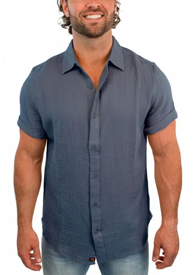 The Normal Brand Kalo Short Sleeve Button Up Shirt In Vintage Blue