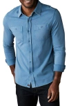 The Normal Brand Lennox Cotton Jersey Button-up Shirt In Blue
