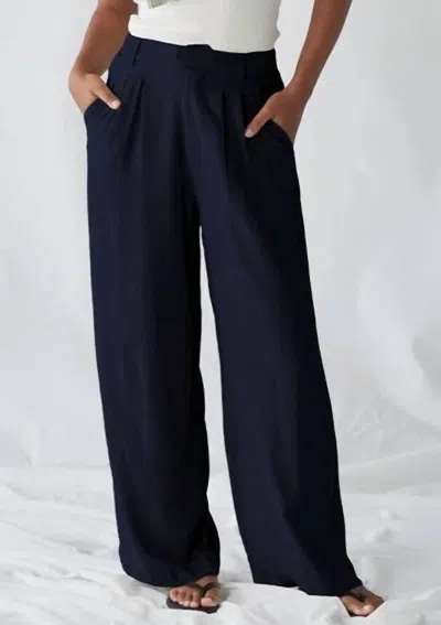The Normal Brand Leukos Linen Blend Trouser In Navy In Blue