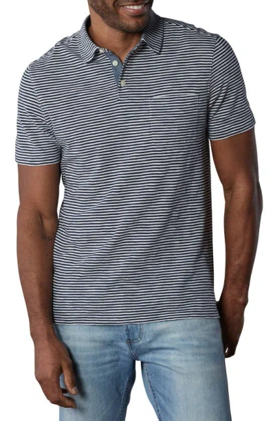 The Normal Brand Lived In Short Sleeve Cotton Popover Shirt In Navy Railroad Stripe