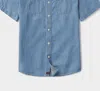 The Normal Brand Men's Chambray Short Sleeve Button Up In Medium Wash In Multi