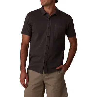 The Normal Brand Normal Short Sleeve Cotton Jersey Button-up Shirt In Black