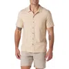 The Normal Brand Puremeso Solid Short Sleeve Knit Button-up Shirt In Iced Latte