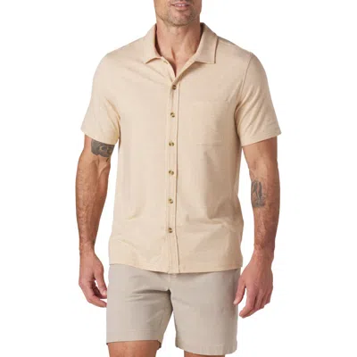 The Normal Brand Puremeso Solid Short Sleeve Knit Button-up Shirt In Iced Latte