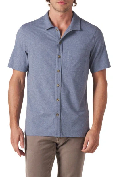 The Normal Brand Puremeso Solid Short Sleeve Knit Button-up Shirt In Lake Blue