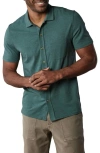 The Normal Brand Puremeso Solid Short Sleeve Knit Button-up Shirt In Pine