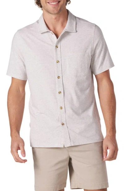 The Normal Brand Puremeso Solid Short Sleeve Knit Button-up Shirt In Stone