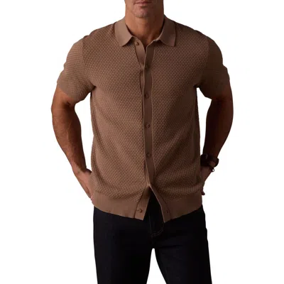 The Normal Brand Robles Jacquard Knit Short Sleeve Button-up Shirt In Brown