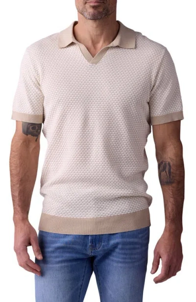 The Normal Brand Robles Johnny Collar Textured Cotton Jacquard Polo Sweater In Pink