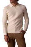 The Normal Brand Robles Long Sleeve Waffle Cotton Polo Sweater In White