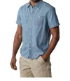 The Normal Brand Chambray Short Sleeve Button Up In Blue