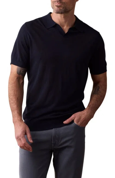 The Normal Brand Solid Johnny Collar Polo Sweater In Navy