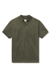 The Normal Brand Solid Johnny Collar Polo Sweater In Olive Heather