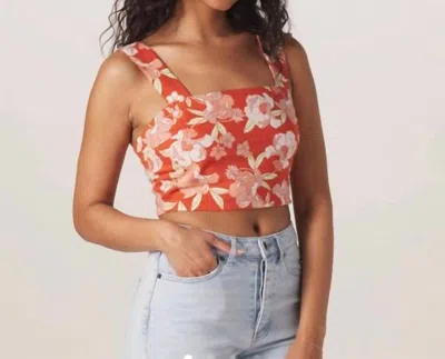 The Normal Brand Sonoran Slub Square Neck Tank In Cayenne Floral Print In Multi