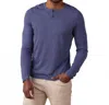 The Normal Brand Summer Linen-blend Henley In Faded Denim Heather In Blue