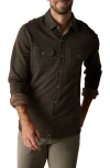 The Normal Brand Textured Knit Long Sleeve Button-up Shirt In Java