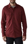 The Normal Brand Textured Knit Long Sleeve Button-up Shirt In Scarlet