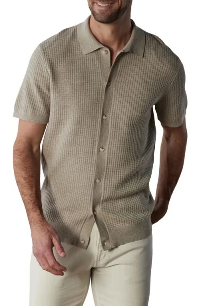 The Normal Brand Waffle Stitch Short Sleeve Polo Sweater In Flax