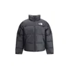 The North Face Cropped Black Coat With Goose Down Padding In Blue