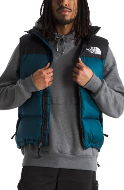 The North Face 1996 Retro Nuptse Water Resistant Down Puffer Vest In Midnight Petrol/tnf Black