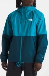 The North Face Antora Waterproof Hooded Rain Jacket In Alkaline Blue/midnight Petrol