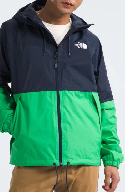 The North Face Antora Waterproof Hooded Rain Jacket In Summit Navy,optic Emerald