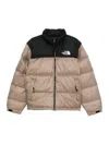 The North Face Beige And Black Short Down Jacket With Logo In Brown