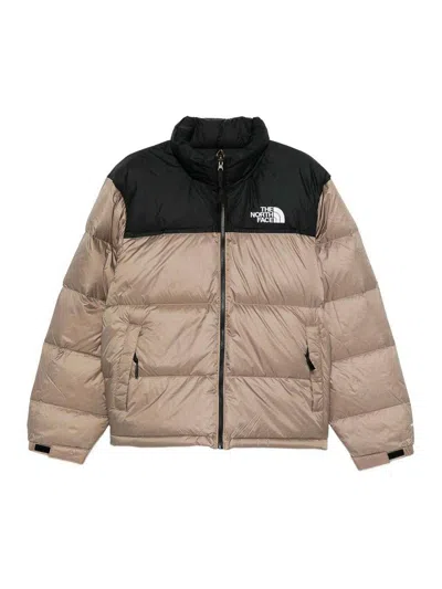 THE NORTH FACE BEIGE AND BLACK SHORT DOWN JACKET WITH LOGO