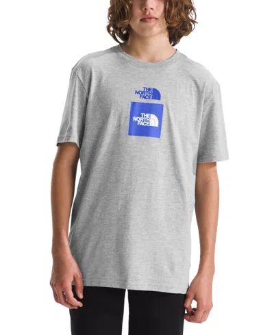 The North Face Kids' Big Boys Short-sleeve Logo Graphic T-shirt In Tnf Light Grey Heather,solar Blue