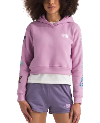 The North Face Kids' Big Girls Camp Fleece Pullover Hoodie In Mineral Purple,nature Is Magic Graphic