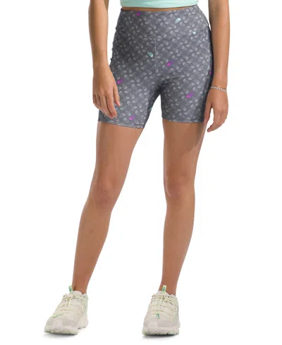 The North Face Kids' Big Girls Never Stop Bike Shorts In Smoked Pearl Tnf Shadow Toss Print