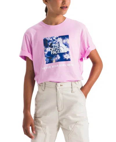 The North Face Kids' Big Girls Never Stop Exploring Graphic Cotton Short-sleeve T-shirt In Cyber Pink