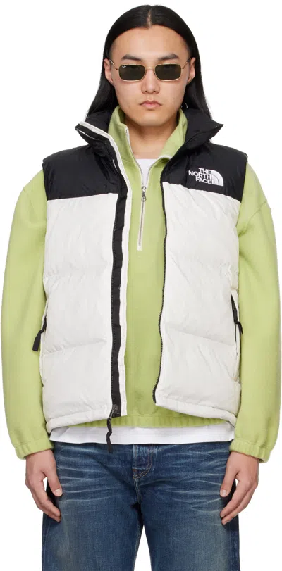 The North Face Black & White 1996 Retro Nuptse Down Vest In White Dune/black Rou