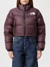 The North Face Nuptse Crop Jacket In Burgundy