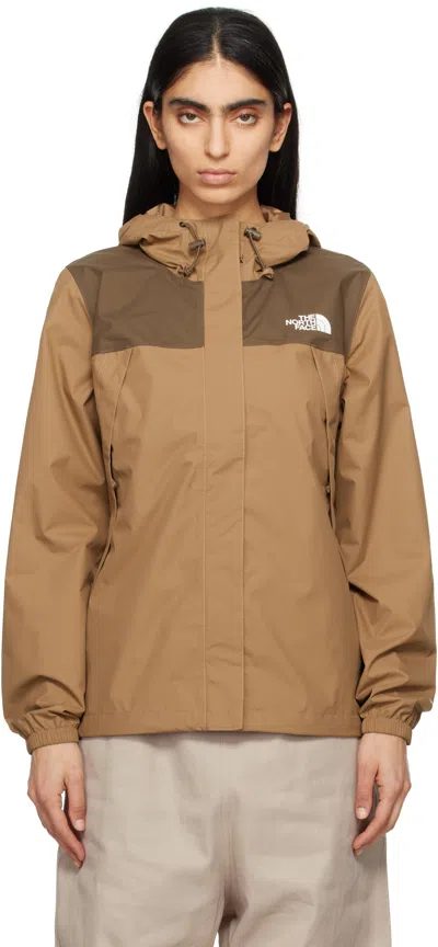 The North Face Brown Antora Rain Jacket In 5k2 Latte/smokey Bro