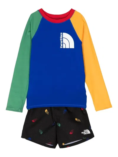 The North Face Kids' Colour-block Logo-print Swimsuit In Blue