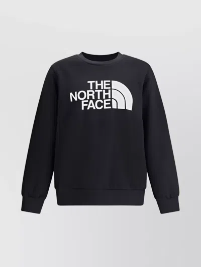 The North Face Cotton Graphic Sweatshirt Ribbed Cuffs In Black