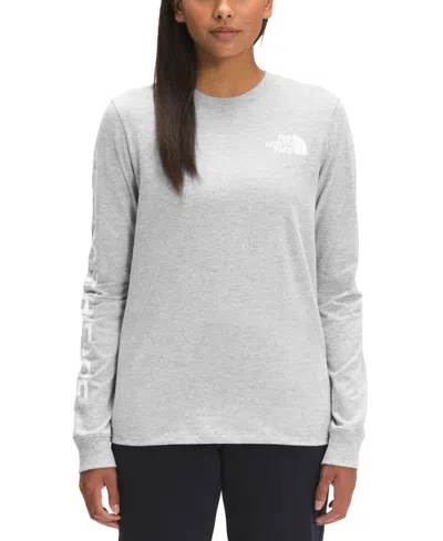 The North Face Women's Long-sleeve Box Logo T-shirt In Tnf Light Grey Heather,tnf Black