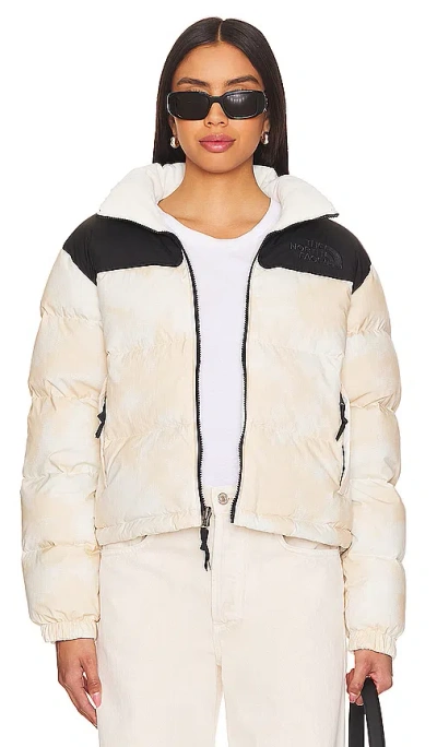 The North Face Crinkle Rev Nuptse Jacket In White Dune Low Fi Hi Tek Dye Print