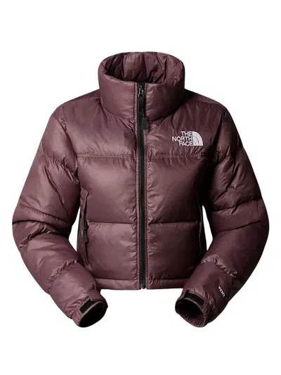 The North Face Dark Brown Nuptse Short Jacket In Burgundy