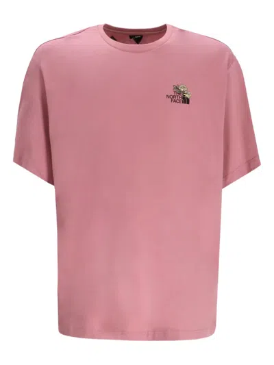 The North Face Embroidered Cotton T-shirt In Pink