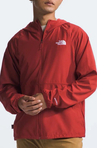 The North Face Flyweight Wind Resistant Zip Hoodie In Iron Red