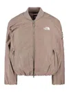 The North Face Beige Padded Bomber Jacket With Shawl Collar And Ribbed Trimming In Brown