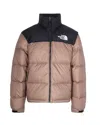 The North Face Beige And Black Short Down Jacket With Logo  In Brown