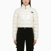 THE NORTH FACE THE NORTH FACE GLOSSY WHITE CROPPED NYLON DOWN JACKET