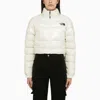 THE NORTH FACE THE NORTH FACE GLOSSY WHITE CROPPED NYLON DOWN JACKET
