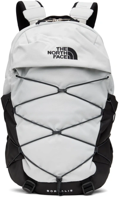 The North Face Grey Borealis Backpack In Burgundy